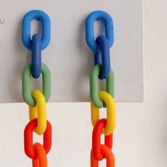 🌈PRIDE Colorblock Chain Earrings NWT - Picture 2 of 4